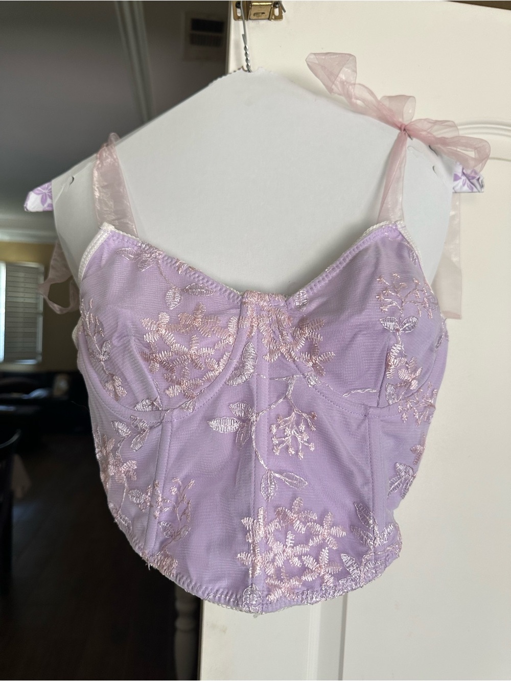 Lavender Floral Embroidered Bustier Top